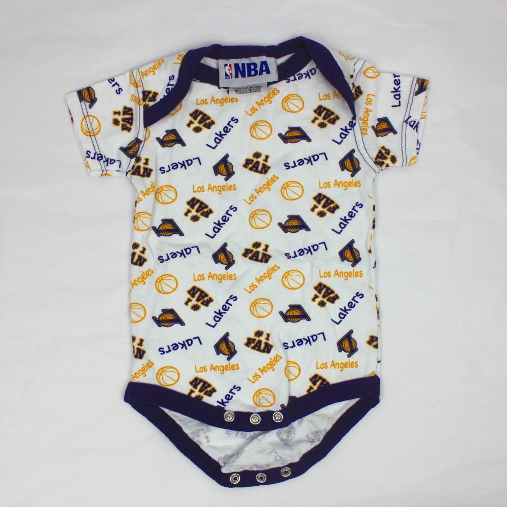 NBA Lakers All Over Print Team Basketball Short Sleeve Bodysuit Snap Buttons